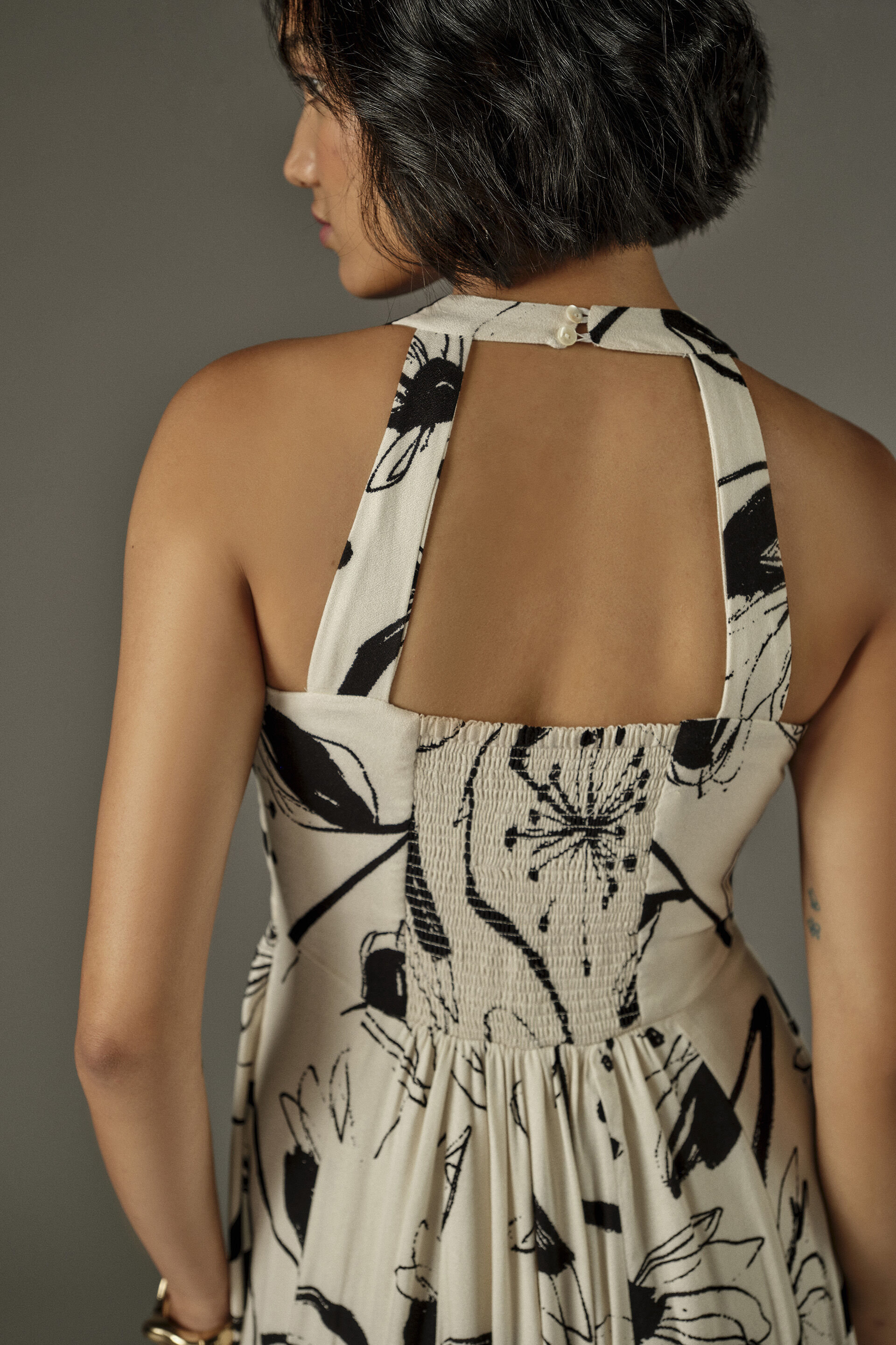 A-line Abstract Floral Maxi Dress in White, White, image 5
